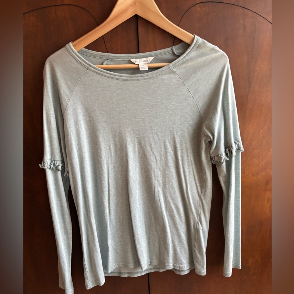 Sundance Light Sage Ruffle-Sleeve Long Sleeve Top